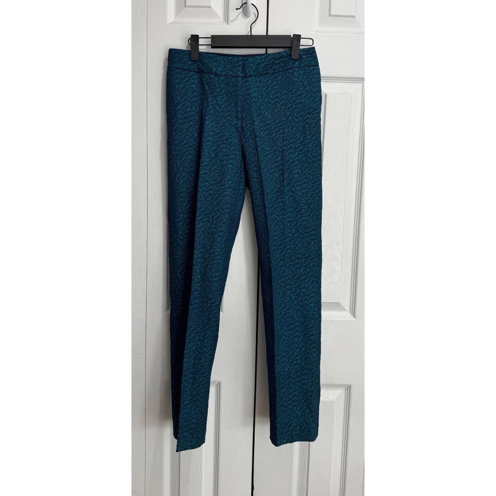 Boden Bistro Pants Women's 2P Teal Navy Blue Jacquard Leaf Print Elastic Waist